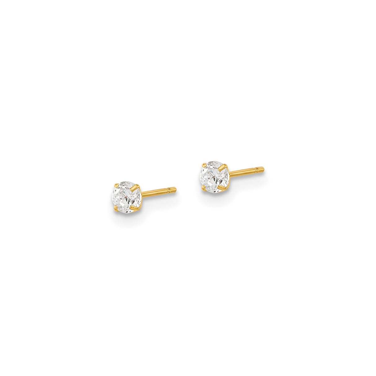 14k Yellow Gold Stud Earrings with Round Cut Cubic Zirconia in Solitaire Prong Setting