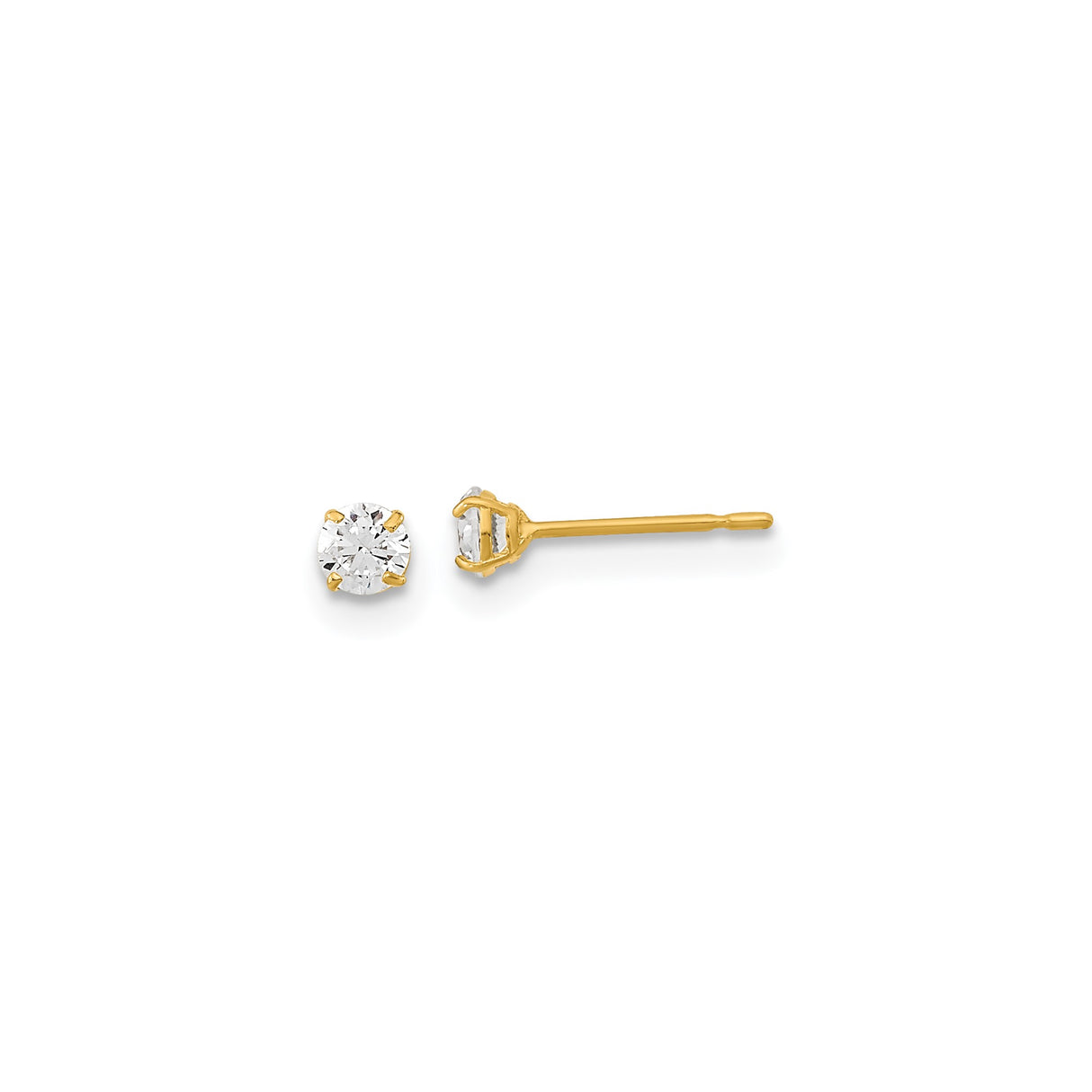 14k Yellow Gold Stud Earrings with Round Cut Cubic Zirconia in Solitaire Prong Setting
