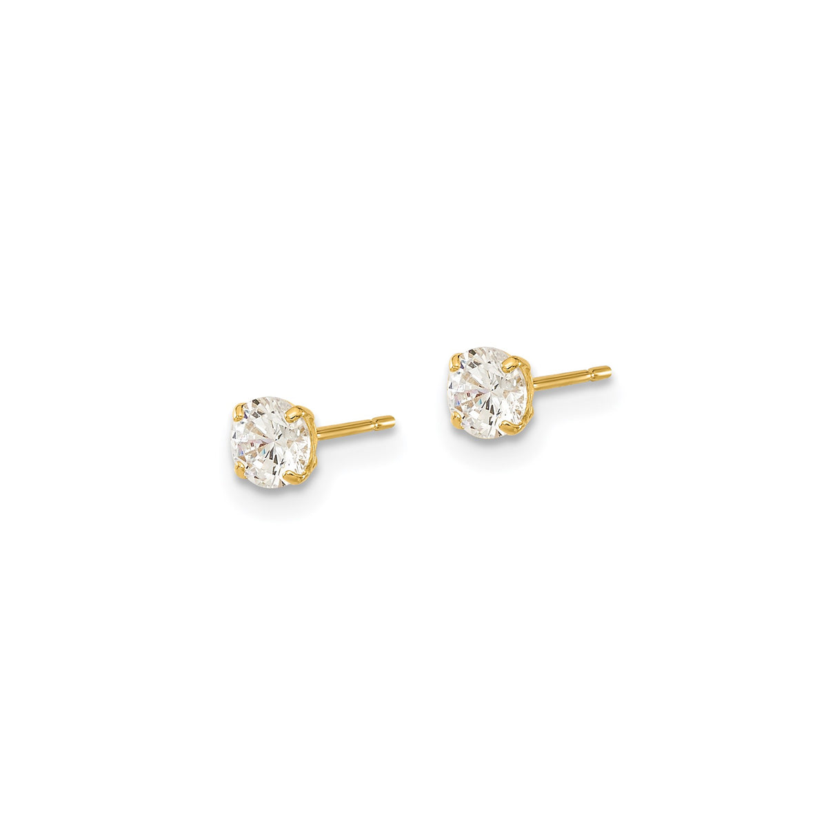 14k Yellow Gold Stud Earrings with Cubic Zirconia, Solitaire Four Prong Setting