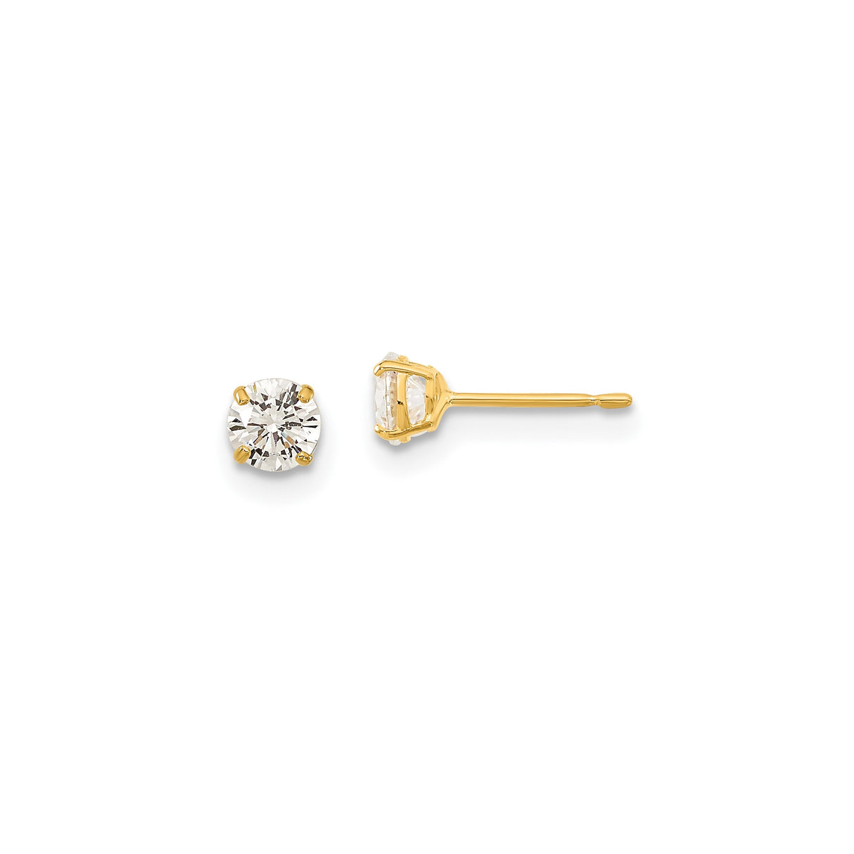 14k Yellow Gold Stud Earrings with Cubic Zirconia, Solitaire Four Prong Setting