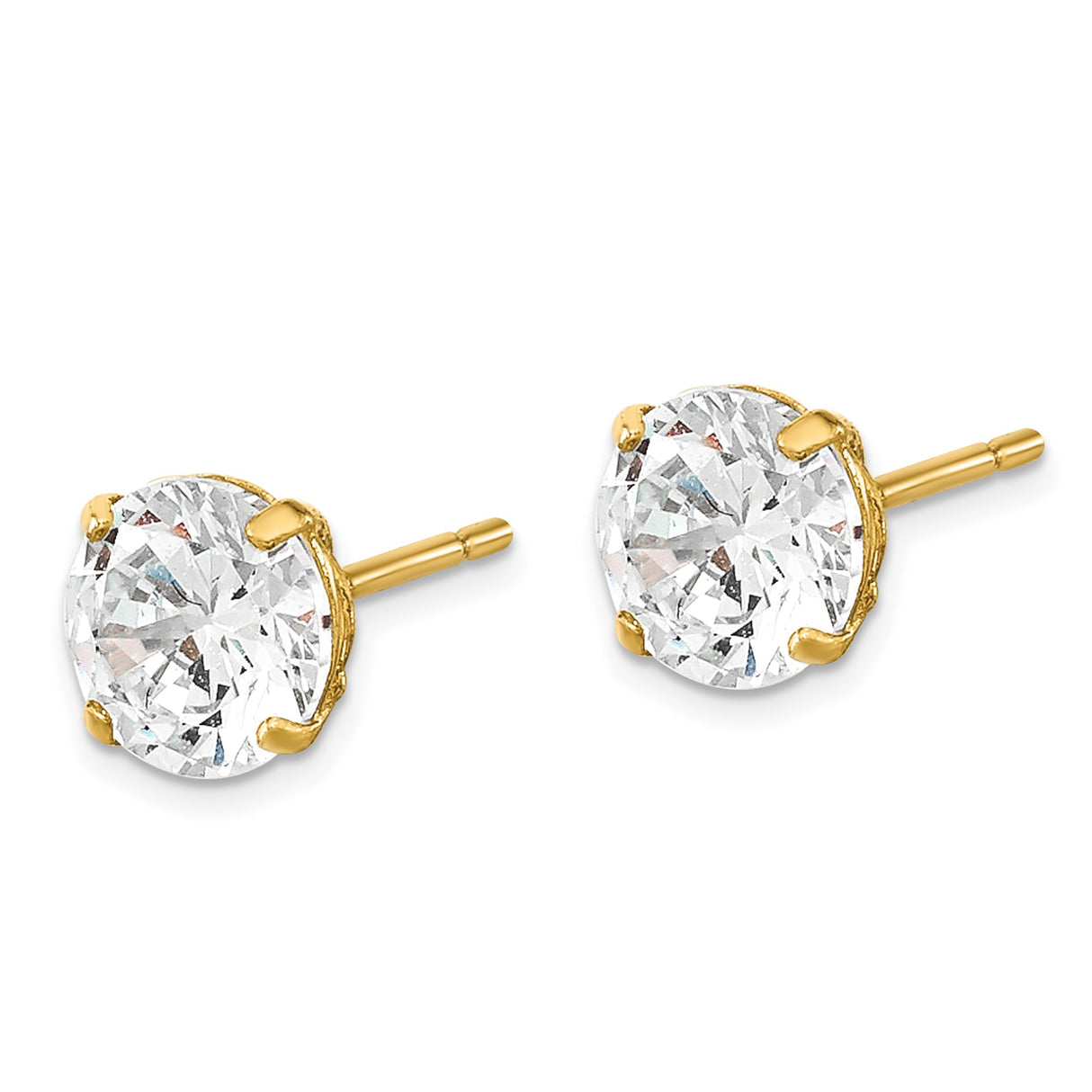 14k Yellow Gold Solitaire Stud Earrings with Round Cubic Zirconia, Classic Four-Prong Setting