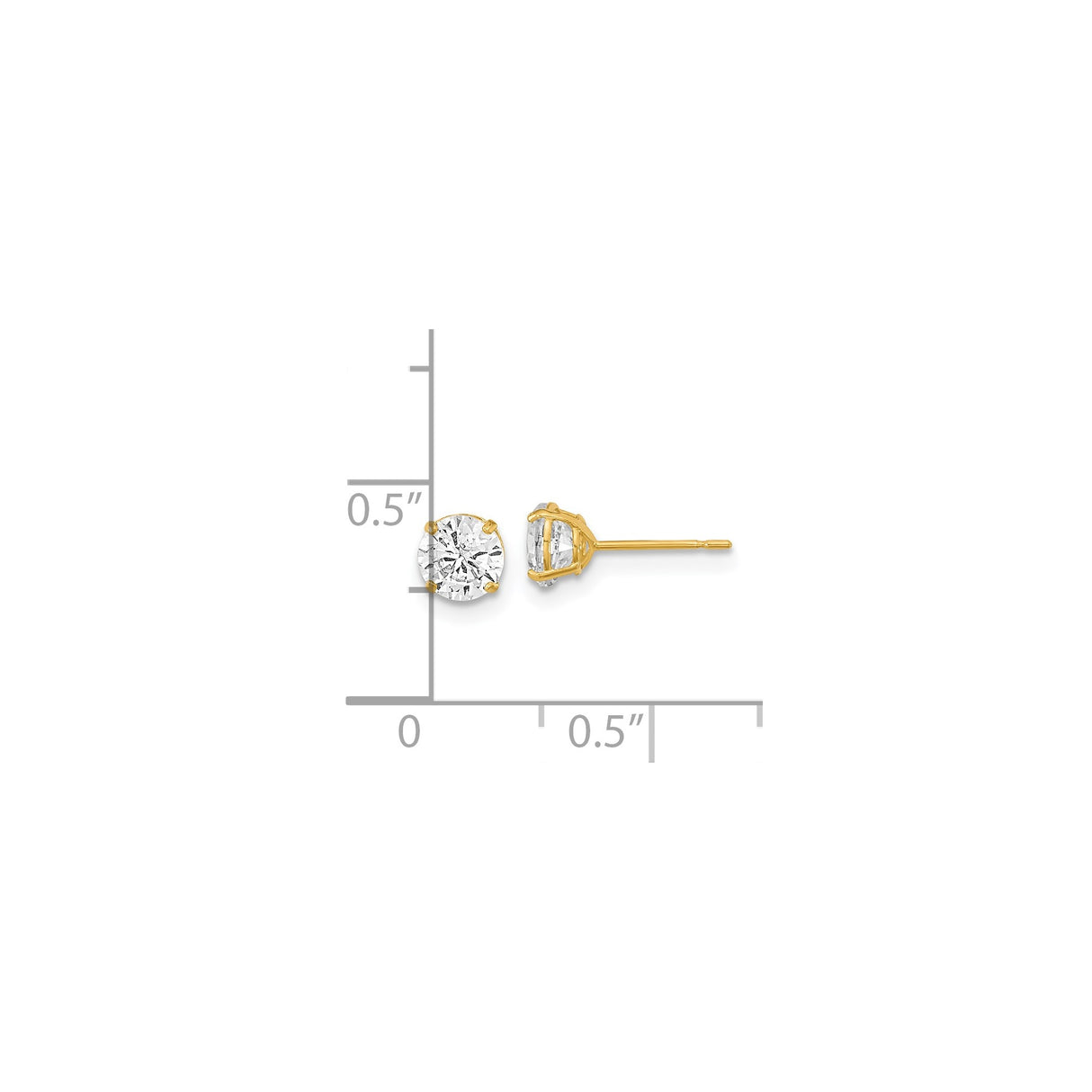 14k Yellow Gold Solitaire Stud Earrings with Round Cubic Zirconia, Classic Four-Prong Setting
