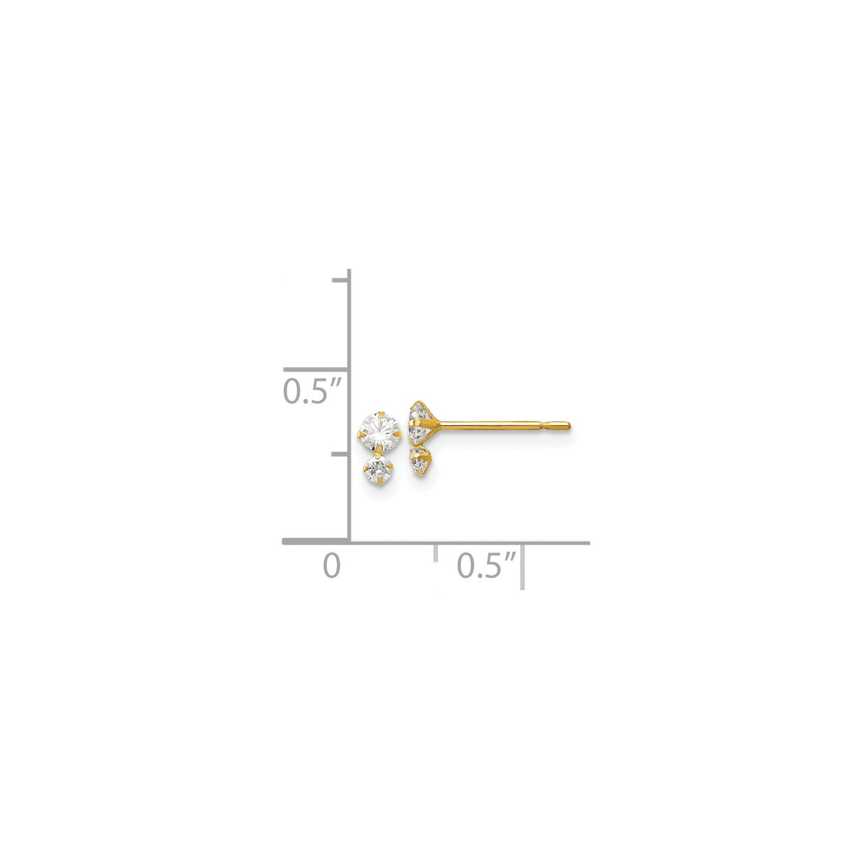 14k Yellow Gold Stud Earrings with Round Cut Cubic Zirconia, Double Stone Modern Design