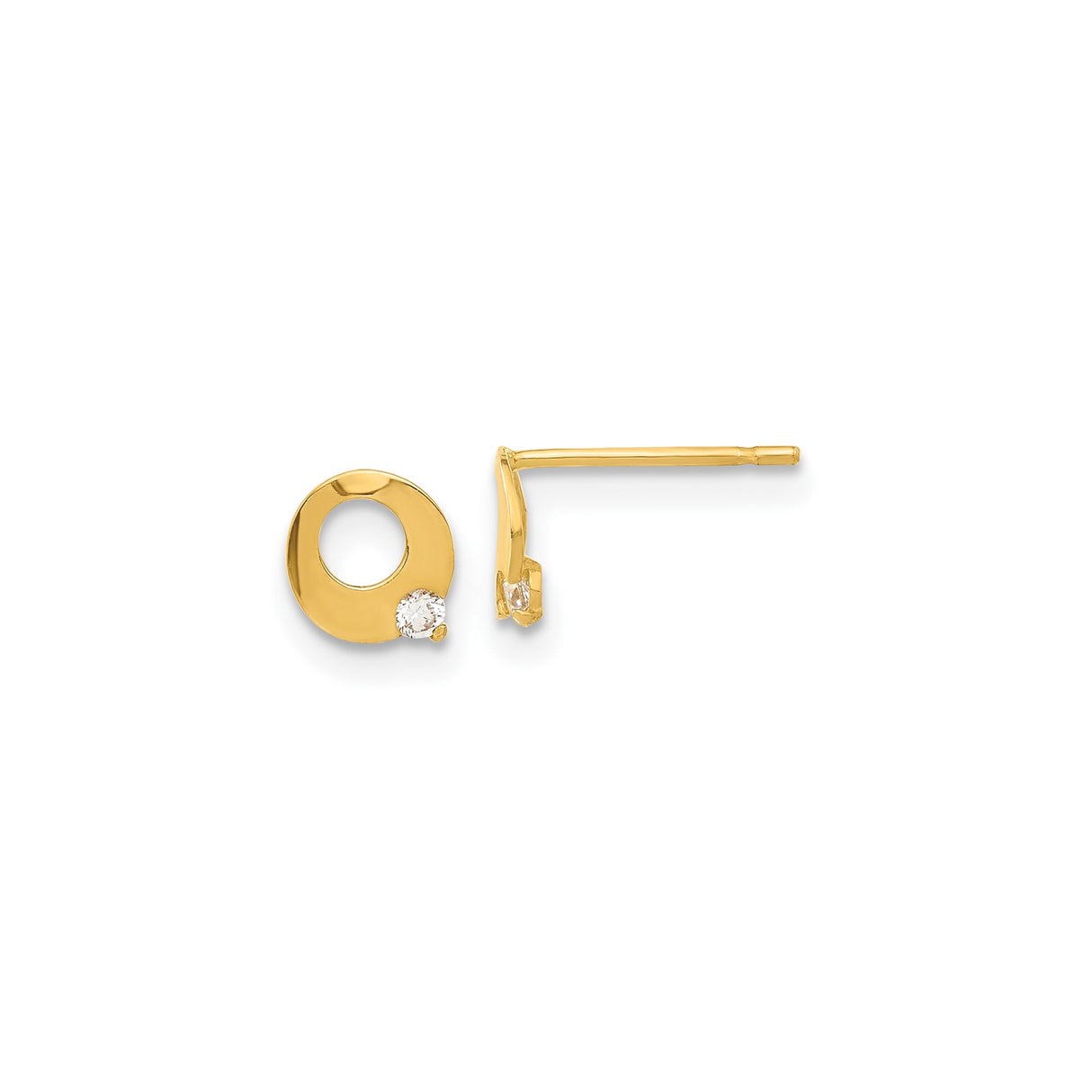 14k Yellow Gold Circle Stud Earrings with Cubic Zirconia, Open Geometric Design