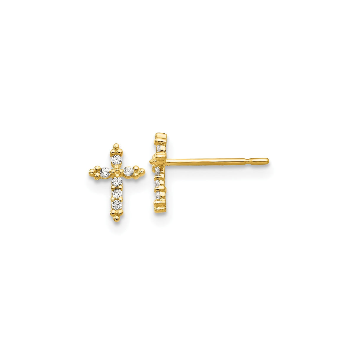 14k Yellow Gold Cross Pendant with Cubic Zirconia, Modern Religious Charm for Men and Women