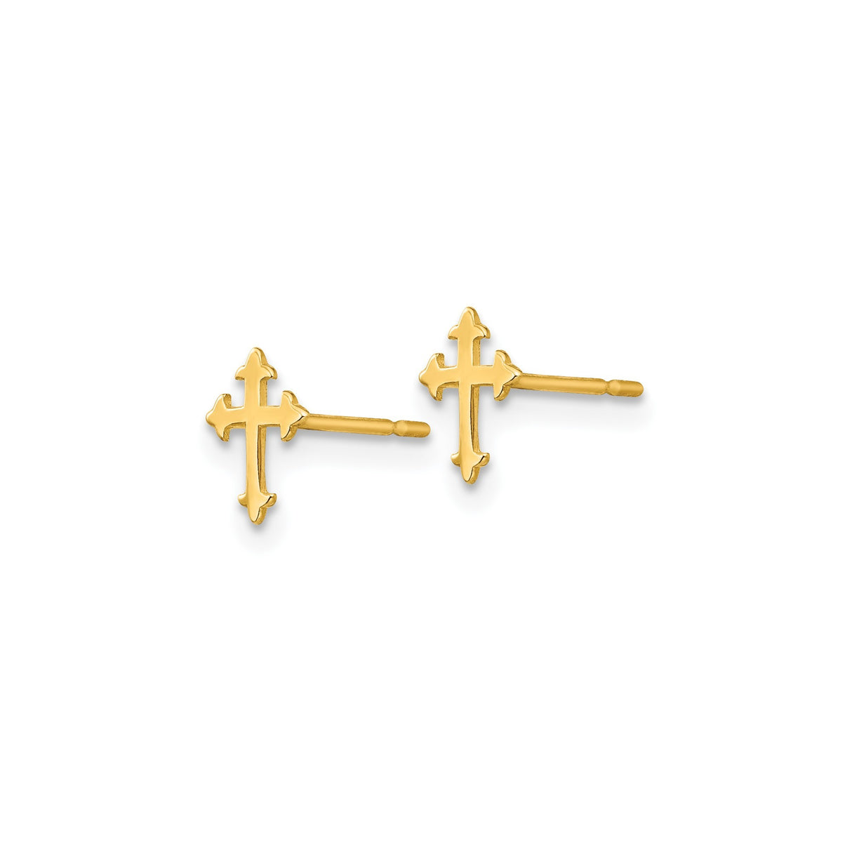 14k Yellow Gold Cross Pendant and Stud Earrings Set, Fleur de Cross, Unisex Jewelry