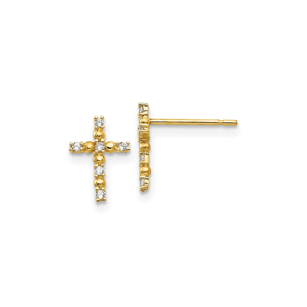 14k Yellow Gold Cross Pendant with Cubic Zirconia, Faith Inspired Unisex Religious Charm
