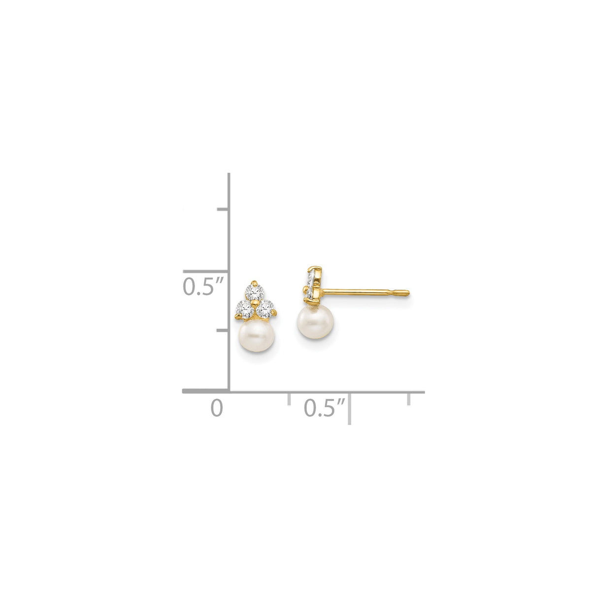 14k Yellow Gold Pearl Stud Earrings with Cubic Zirconia, Classic Bridal Jewelry for Women