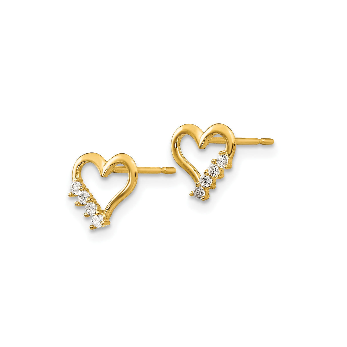14k Yellow Gold Heart Stud Earrings with Cubic Zirconia, Open Heart Design for Women