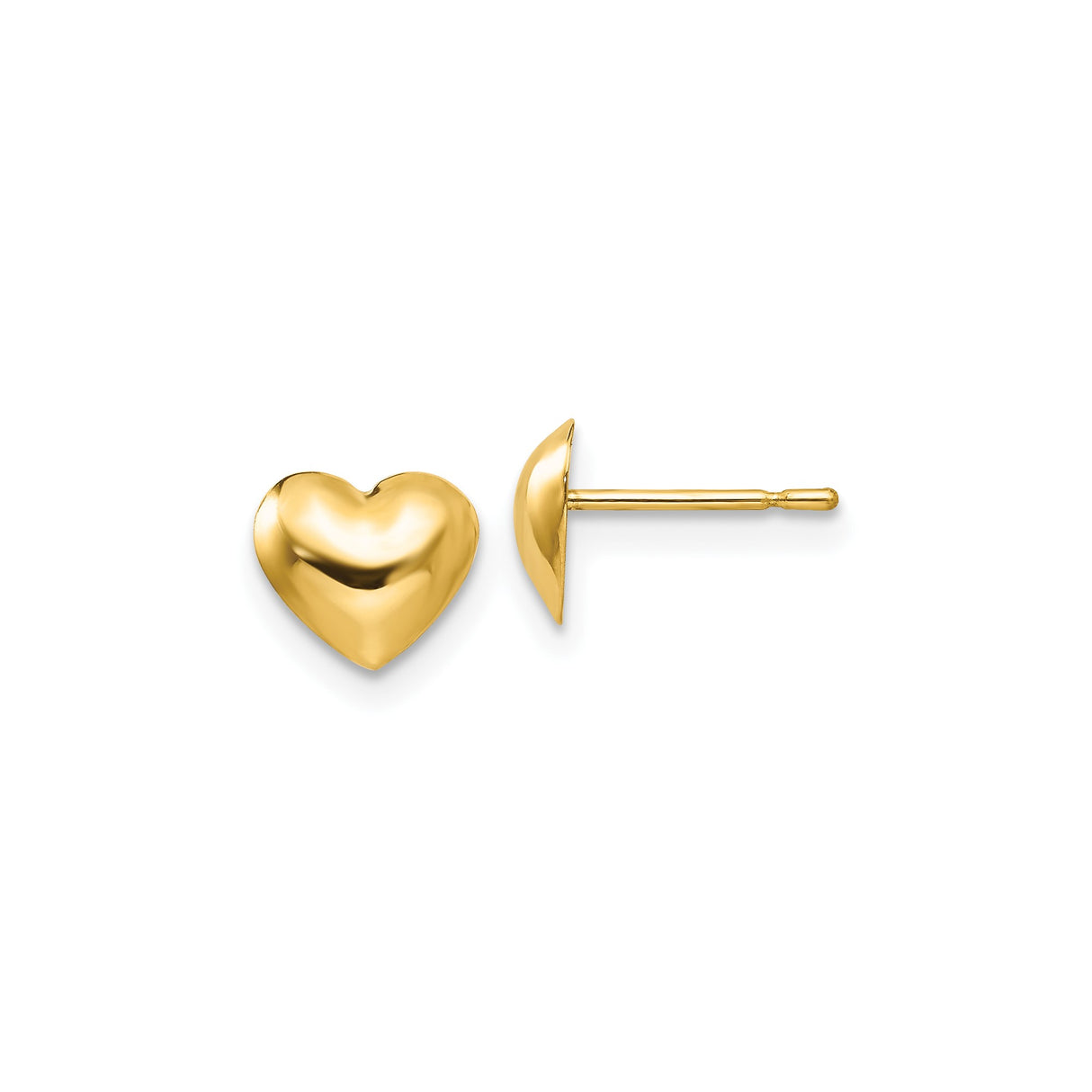 14k Yellow Gold Heart Stud Earrings with Polished Puffed Heart Design for Women