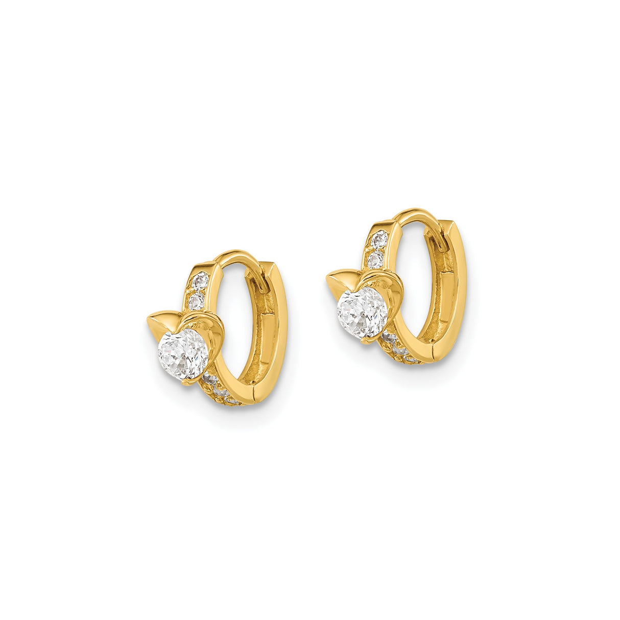 14k Yellow Gold Hoop Earrings with Cubic Zirconia, Heart Design, Romantic Style for Women