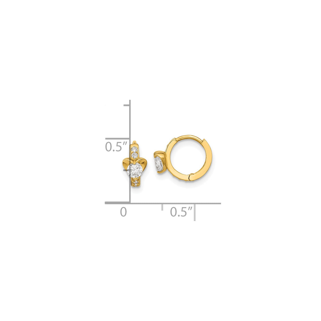 14k Yellow Gold Hoop Earrings with Cubic Zirconia, Heart Design, Romantic Style for Women