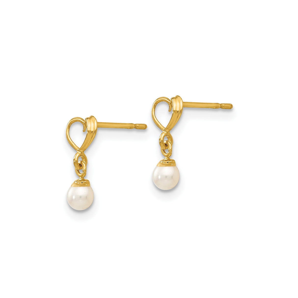 14k Yellow Gold Dangle Earrings with Cultured Pearl Drops and Open Heart Design