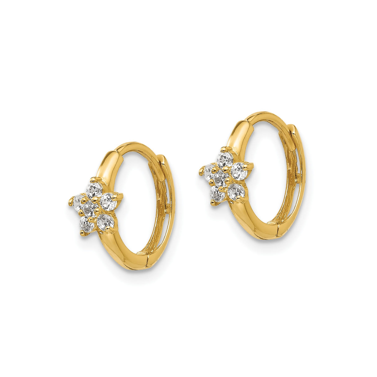 14k Yellow Gold Hoop Earrings with Cubic Zirconia, Floral Design for Women