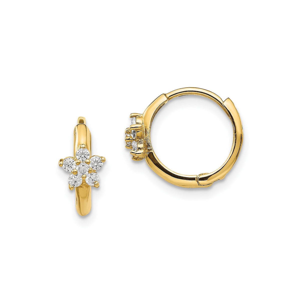 14k Yellow Gold Hoop Earrings with Cubic Zirconia, Floral Design for Women