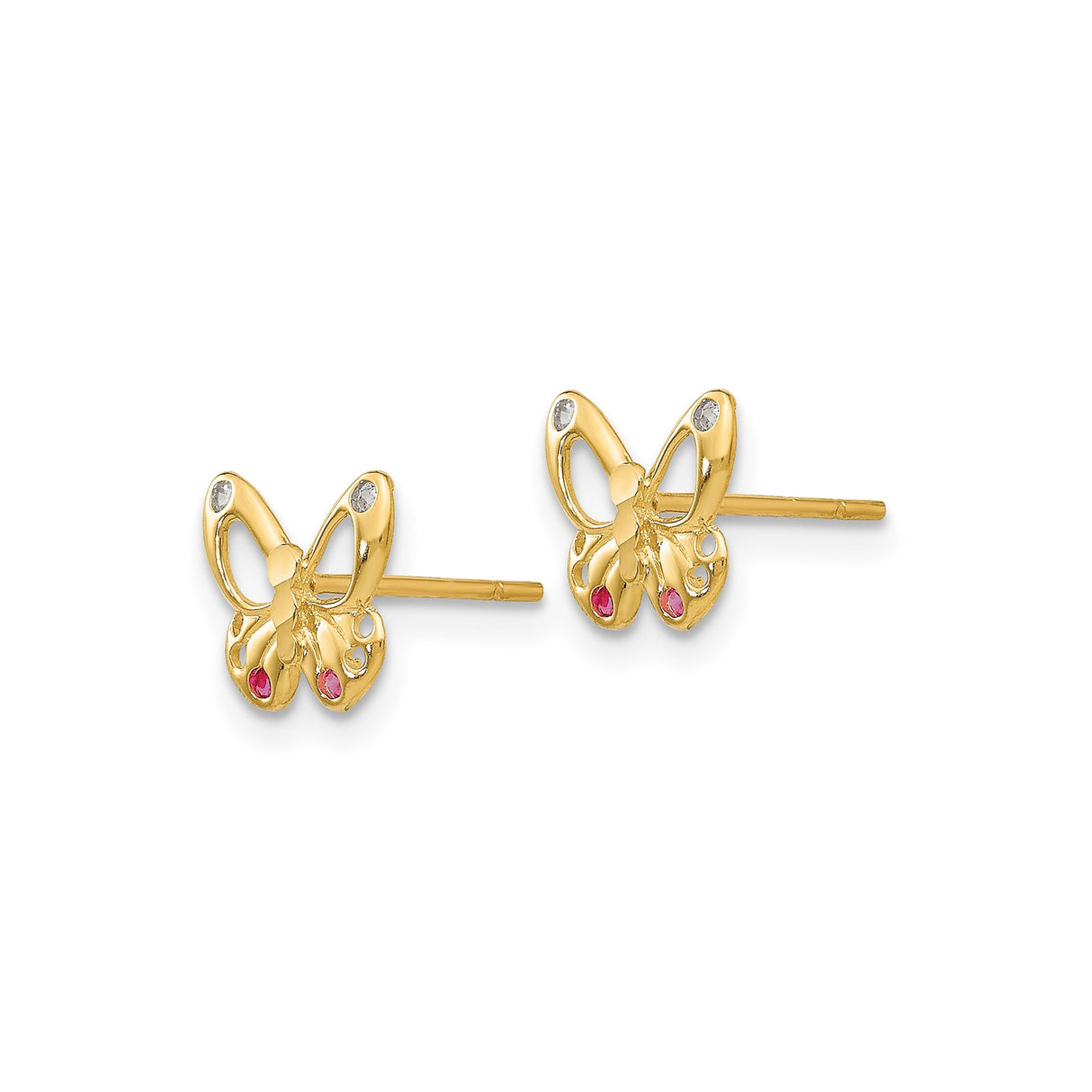 14k Yellow Gold Butterfly Stud Earrings with Cubic Zirconia, Delicate Design for Women or Girls