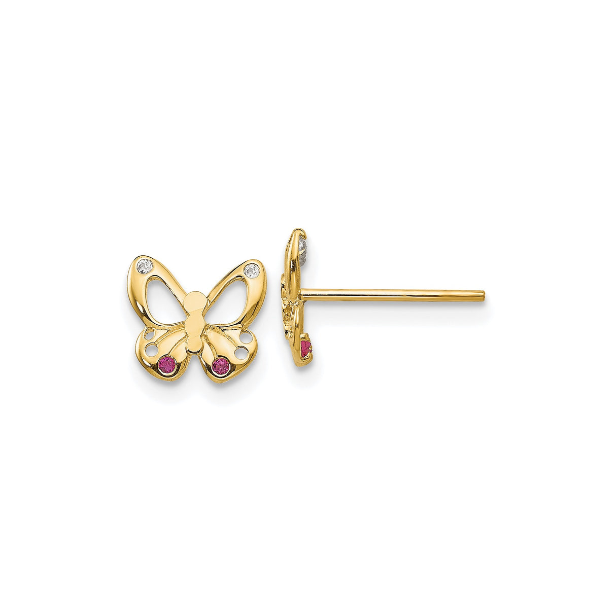 14k Yellow Gold Butterfly Stud Earrings with Cubic Zirconia, Delicate Design for Women or Girls