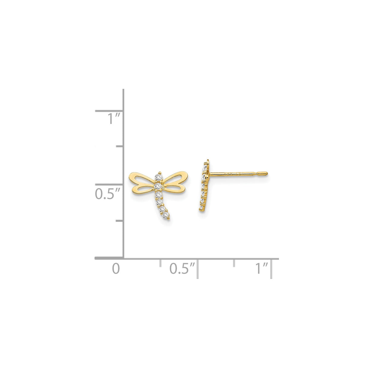 14k Yellow Gold Dragonfly Stud Earrings with Cubic Zirconia Accents, Nature Inspired Design