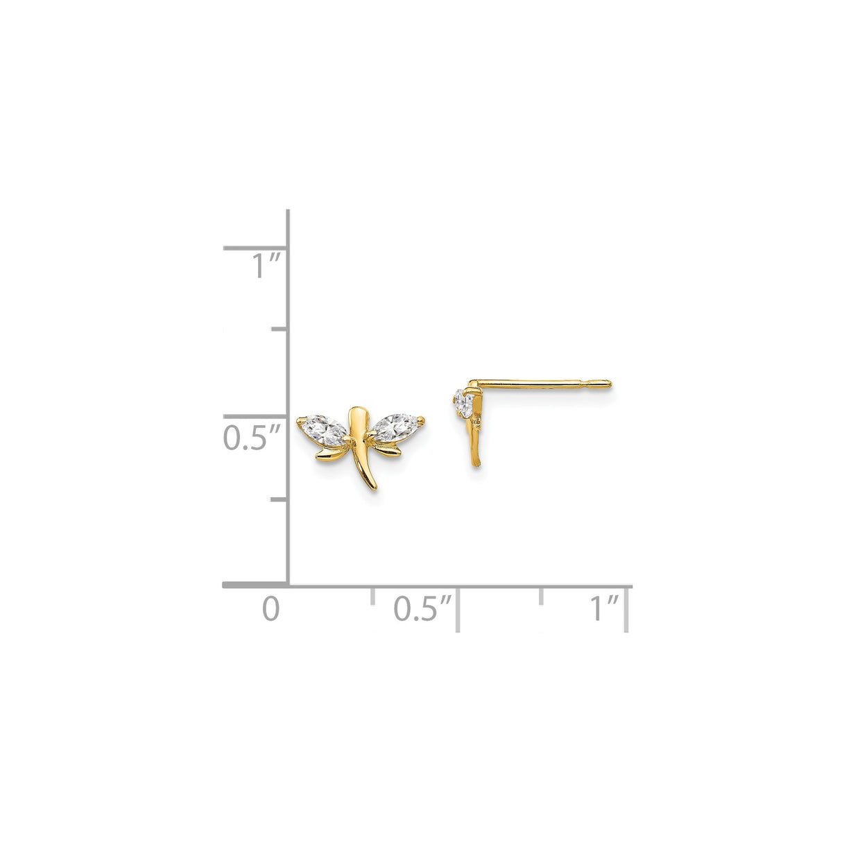 14k Yellow Gold Dragonfly Stud Earrings with Marquise Cut Cubic Zirconia Wings