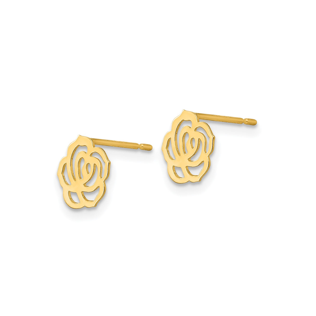 14k Yellow Gold Rose Shaped Stud Earrings with Openwork Floral Design