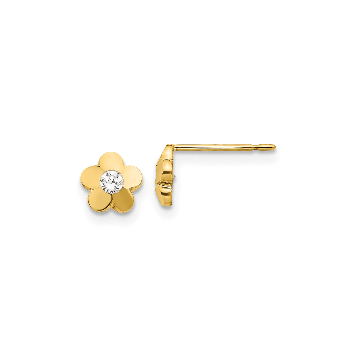 14k Yellow Gold Flower Stud Earrings with Cubic Zirconia, Dainty Floral Design for Women