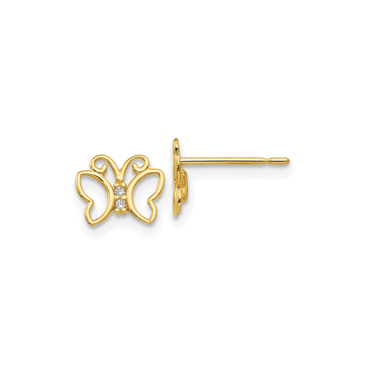 14k Yellow Gold Butterfly Stud Earrings with Cubic Zirconia and Openwork Design