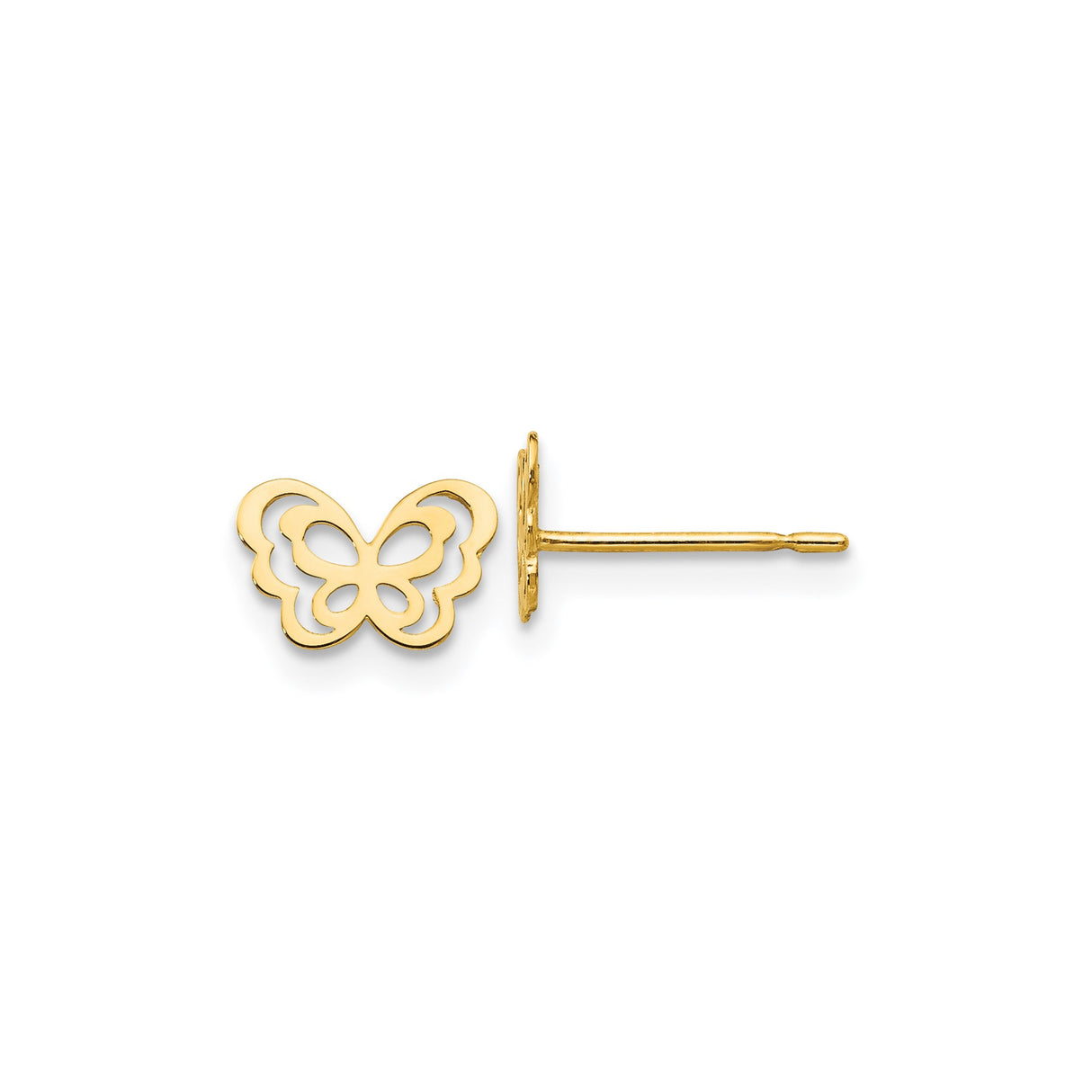 14k Yellow Gold Butterfly Stud Earrings with Openwork Design, Dainty Minimalist Style