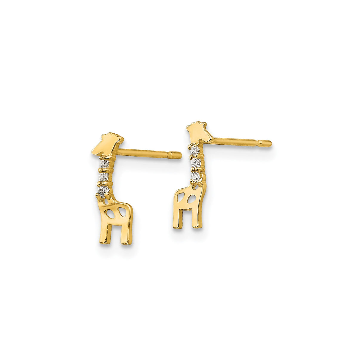 14k Yellow Gold Giraffe Stud Earrings with Cubic Zirconia, Whimsical Animal Jewelry for Women or Girls