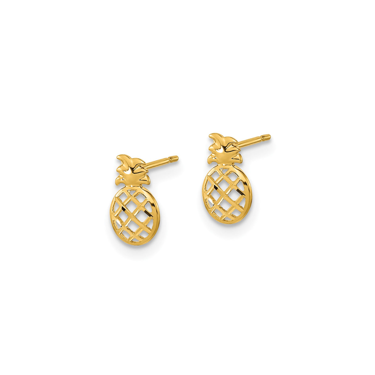 14k Yellow Gold Pineapple Stud Earrings with Openwork Design, Tropical Jewelry for Women