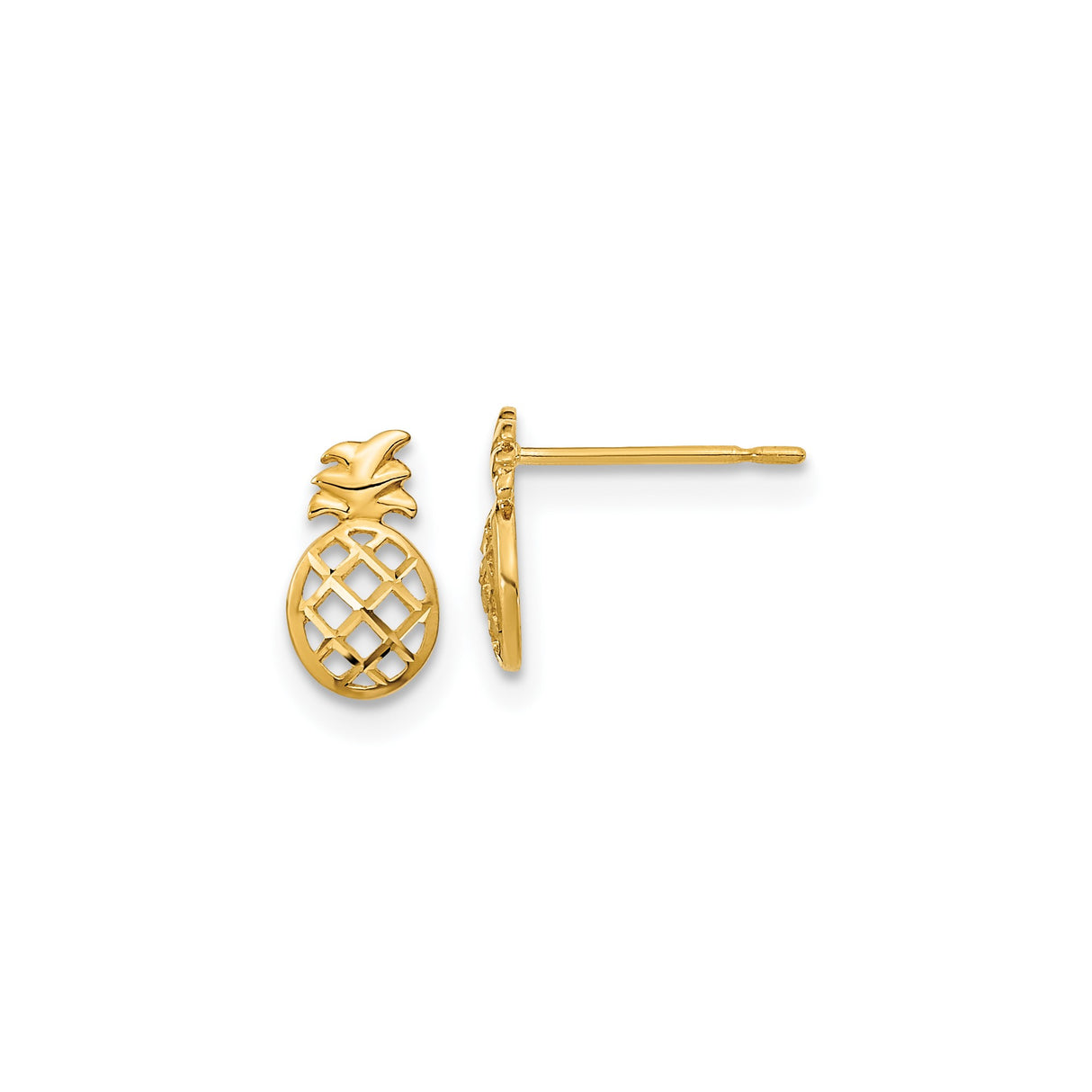14k Yellow Gold Pineapple Stud Earrings with Openwork Design, Tropical Jewelry for Women