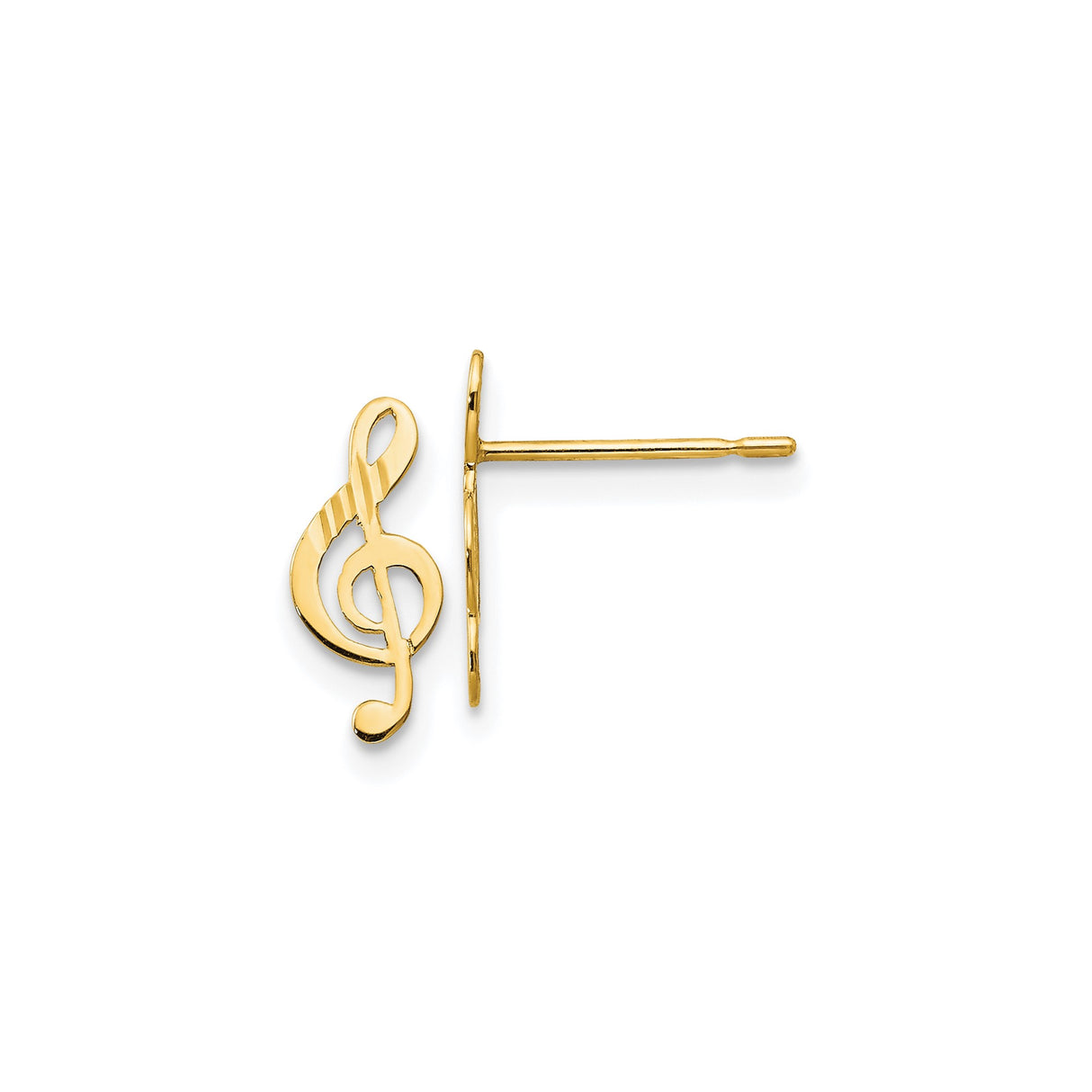 14k Yellow Gold Treble Clef Stud Earring, Dainty Music Symbol Jewelry for Women or Unisex Wear
