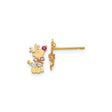 14k Two-Tone Gold Reindeer Stud Earrings with Cubic Zirconia and Red Nose Bow Holiday Theme