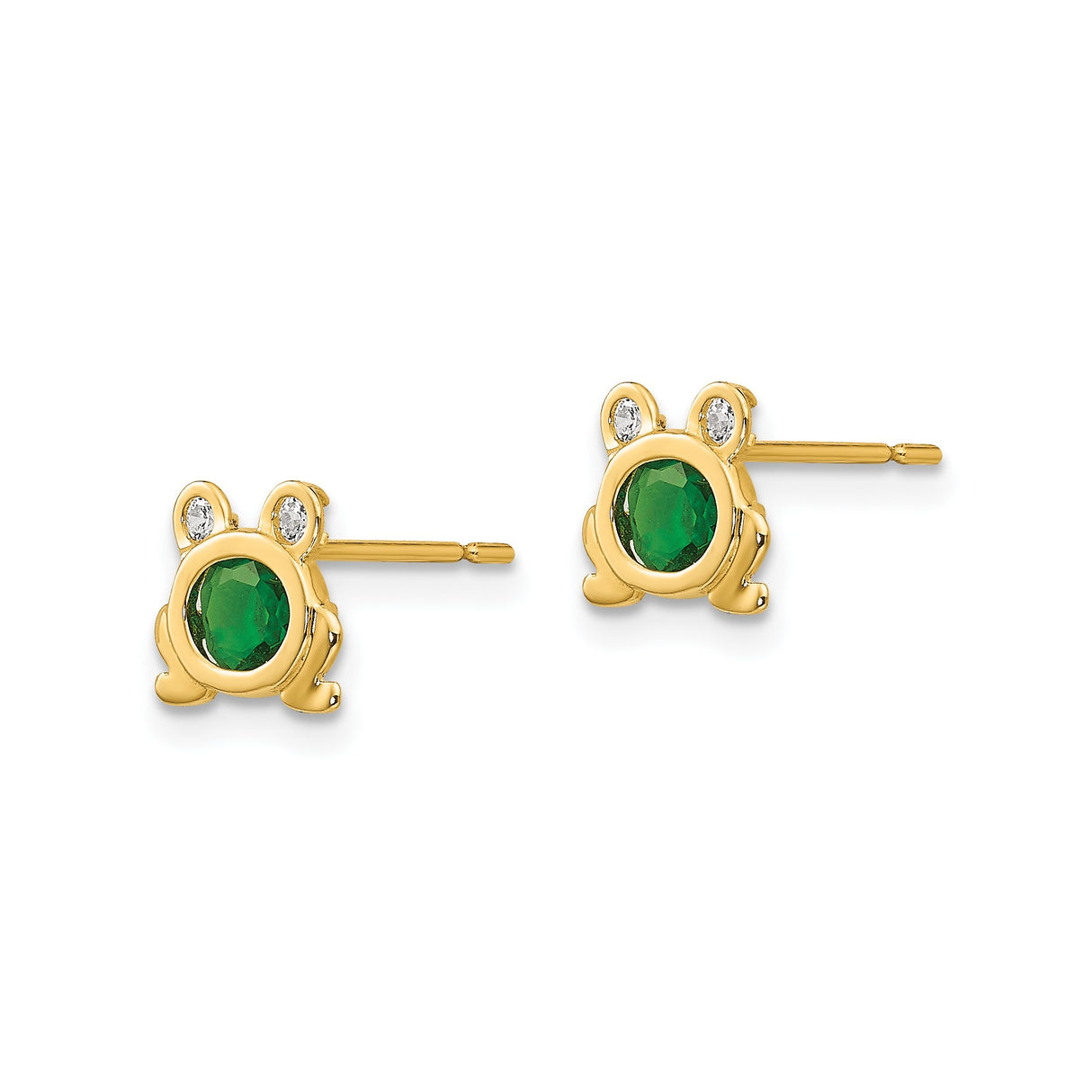 14k Yellow Gold Frog Stud Earrings with Cubic Zirconia Eyes, Whimsical Nature-Inspired Design