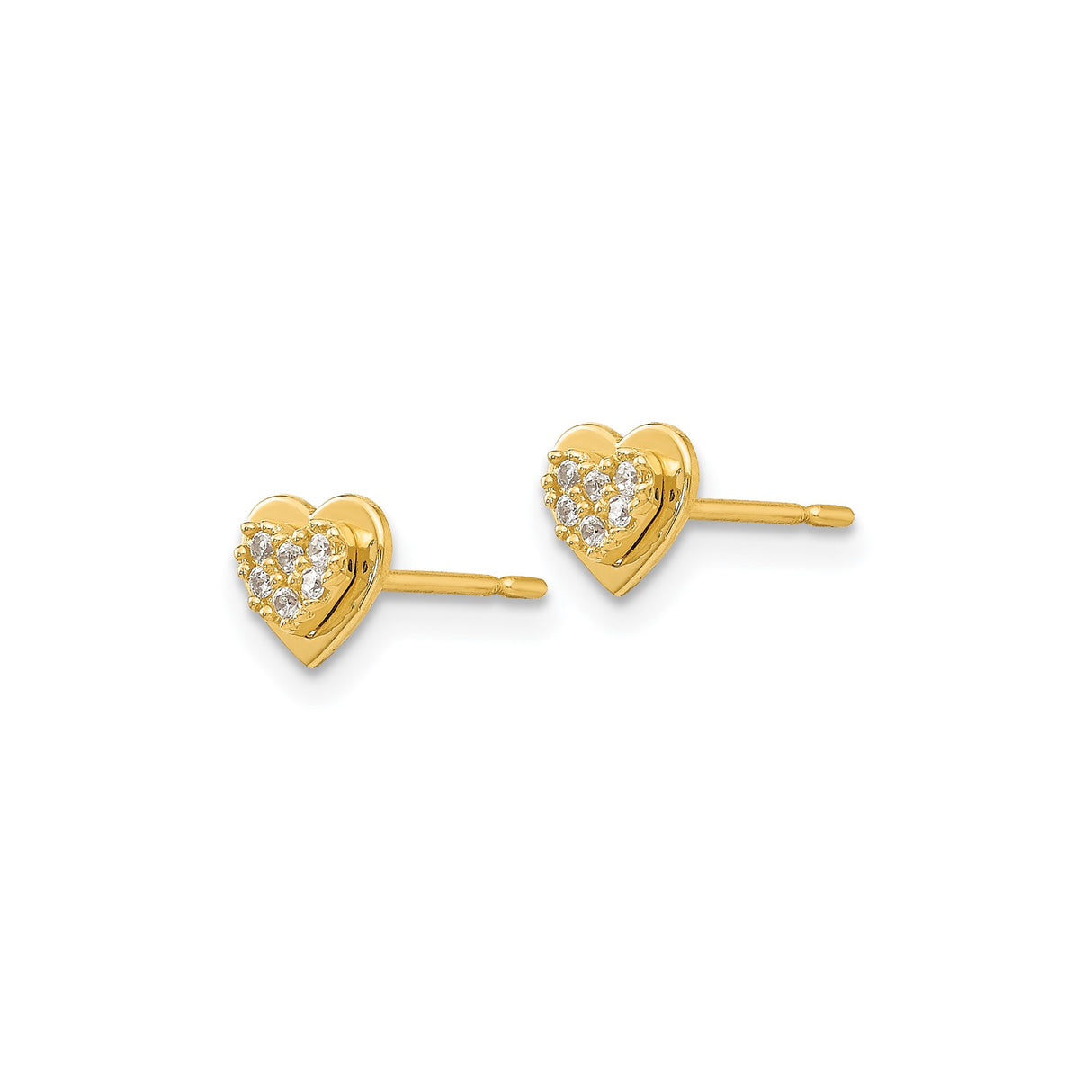 14k Yellow Gold Heart Stud Earrings with Cubic Zirconia, Dainty Romantic Design