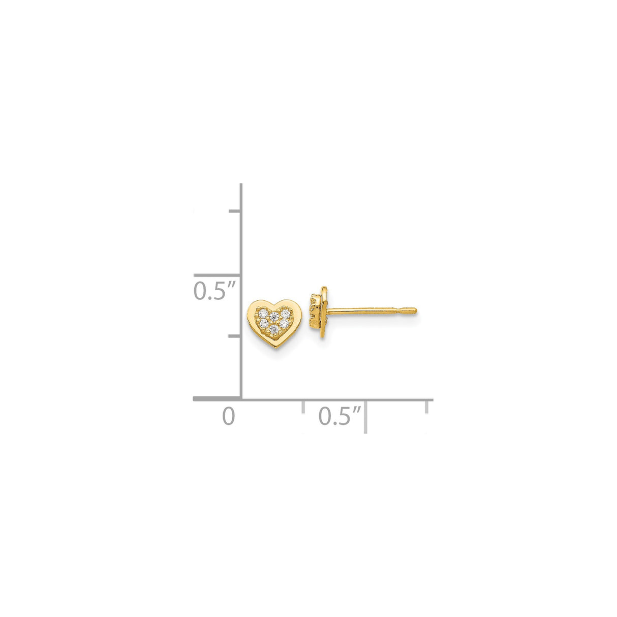 14k Yellow Gold Heart Stud Earrings with Cubic Zirconia, Dainty Romantic Design