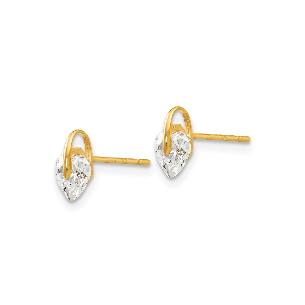 14k Yellow Gold Heart Stud Earrings with Cubic Zirconia, Dainty Minimalist Design