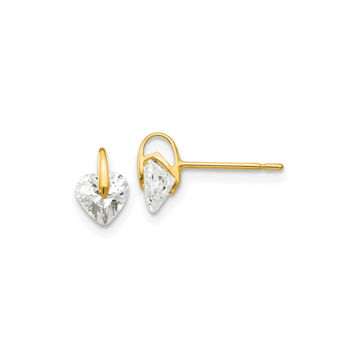14k Yellow Gold Heart Stud Earrings with Cubic Zirconia, Dainty Minimalist Design
