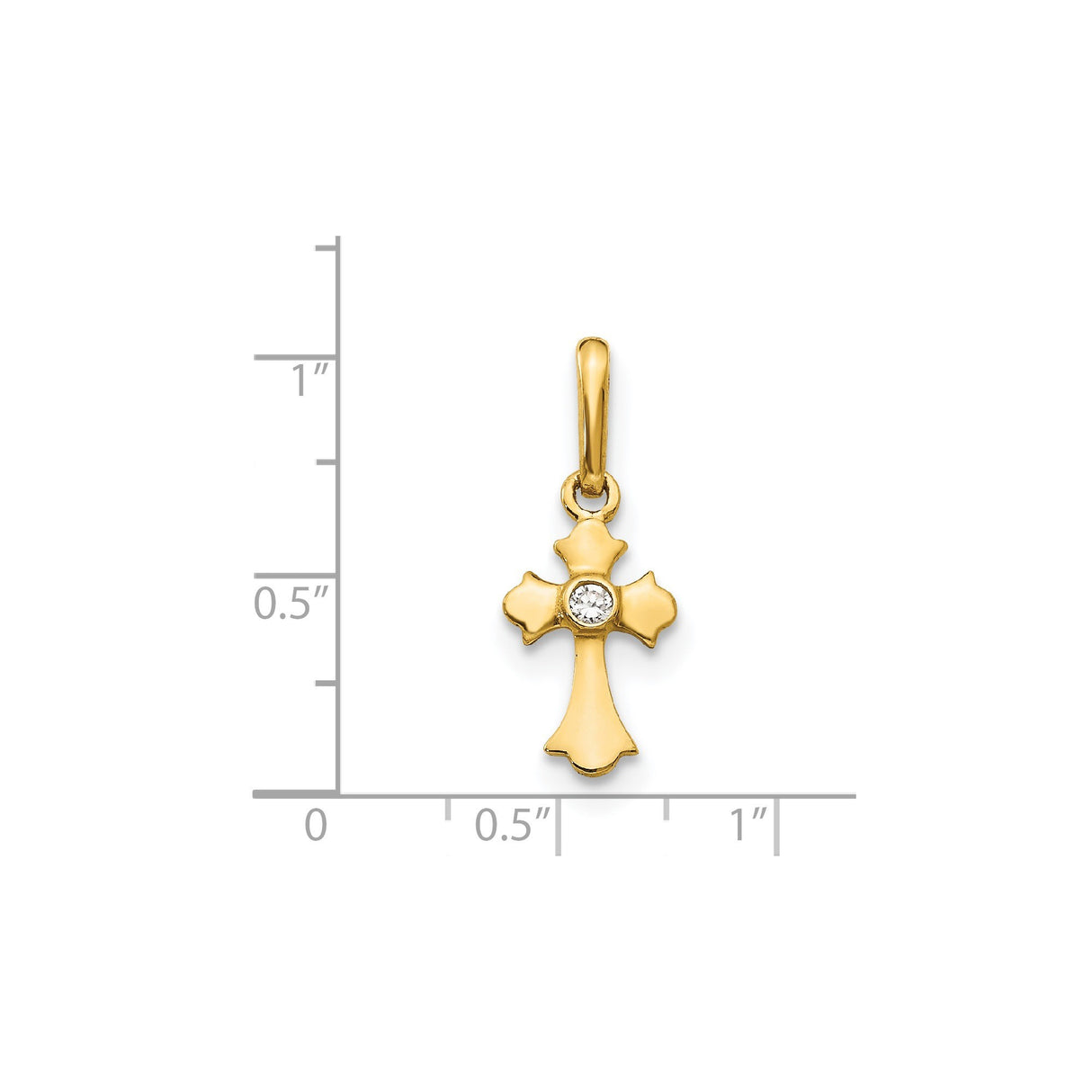 14k Yellow Gold Cross Pendant with Cubic Zirconia, Curved Edge High Polish Finish