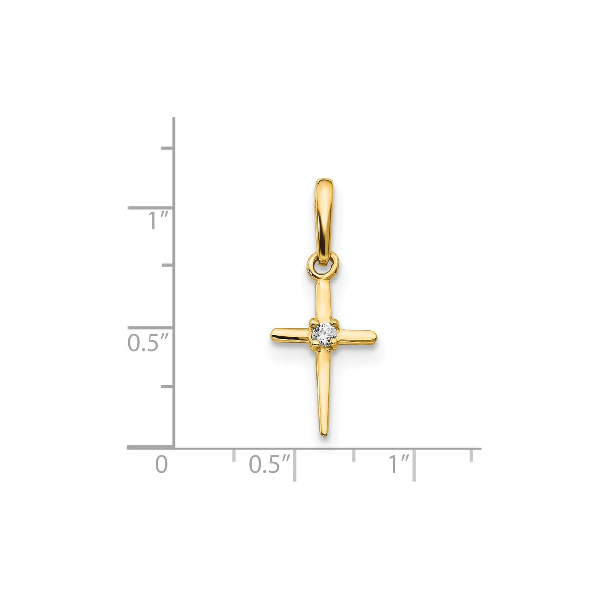 14k Yellow Gold Cross Pendant with Cubic Zirconia, Minimalist Polished Design for Men and Women