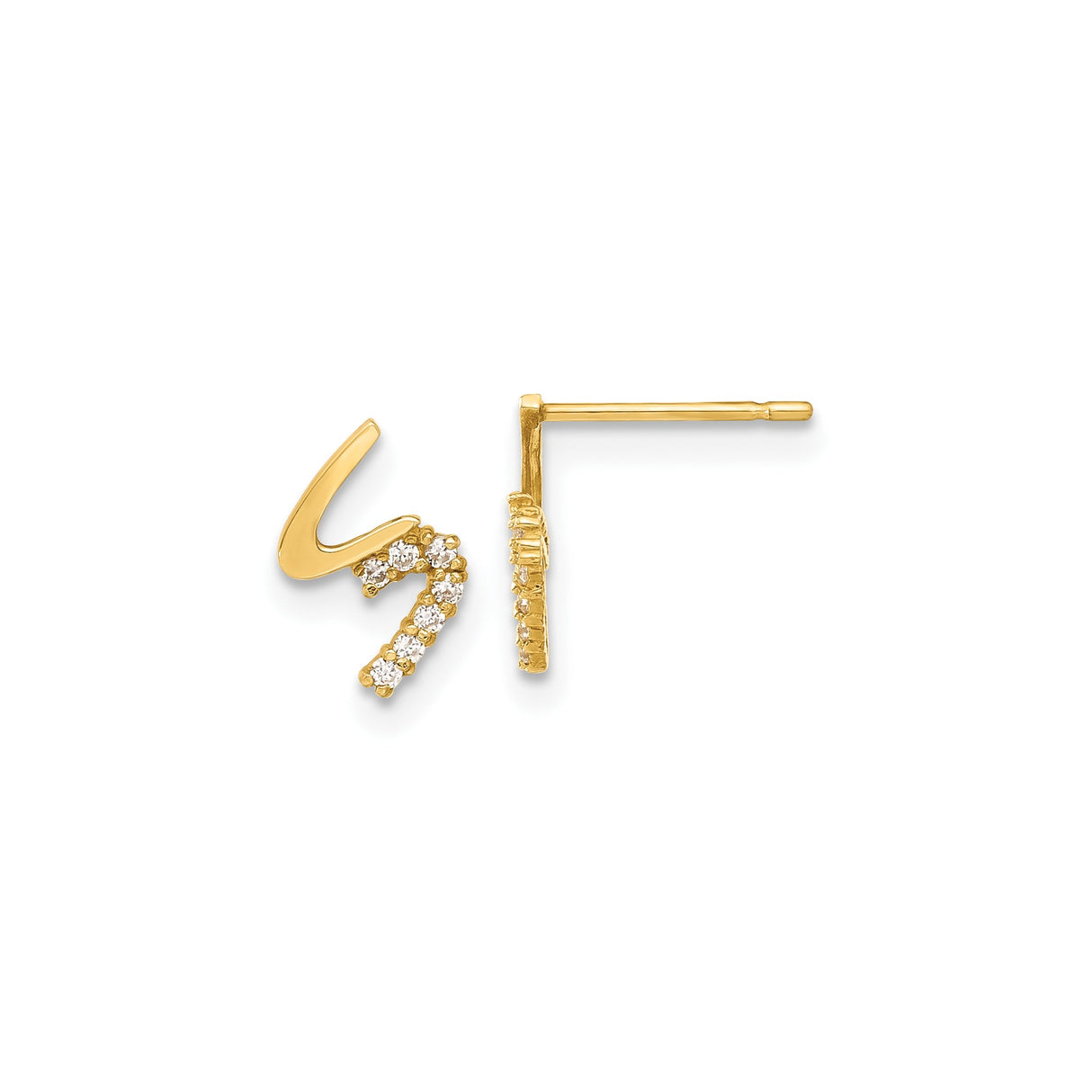 14k Yellow Gold Chai Symbol Stud Earrings with Cubic Zirconia, Jewish Faith Jewelry for Women