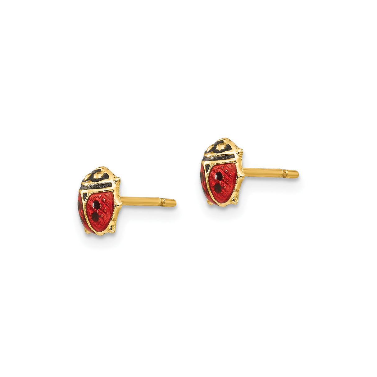 14k Yellow Gold Ladybug Stud Earrings with Red and Black Enamel, Whimsical Nature Jewelry