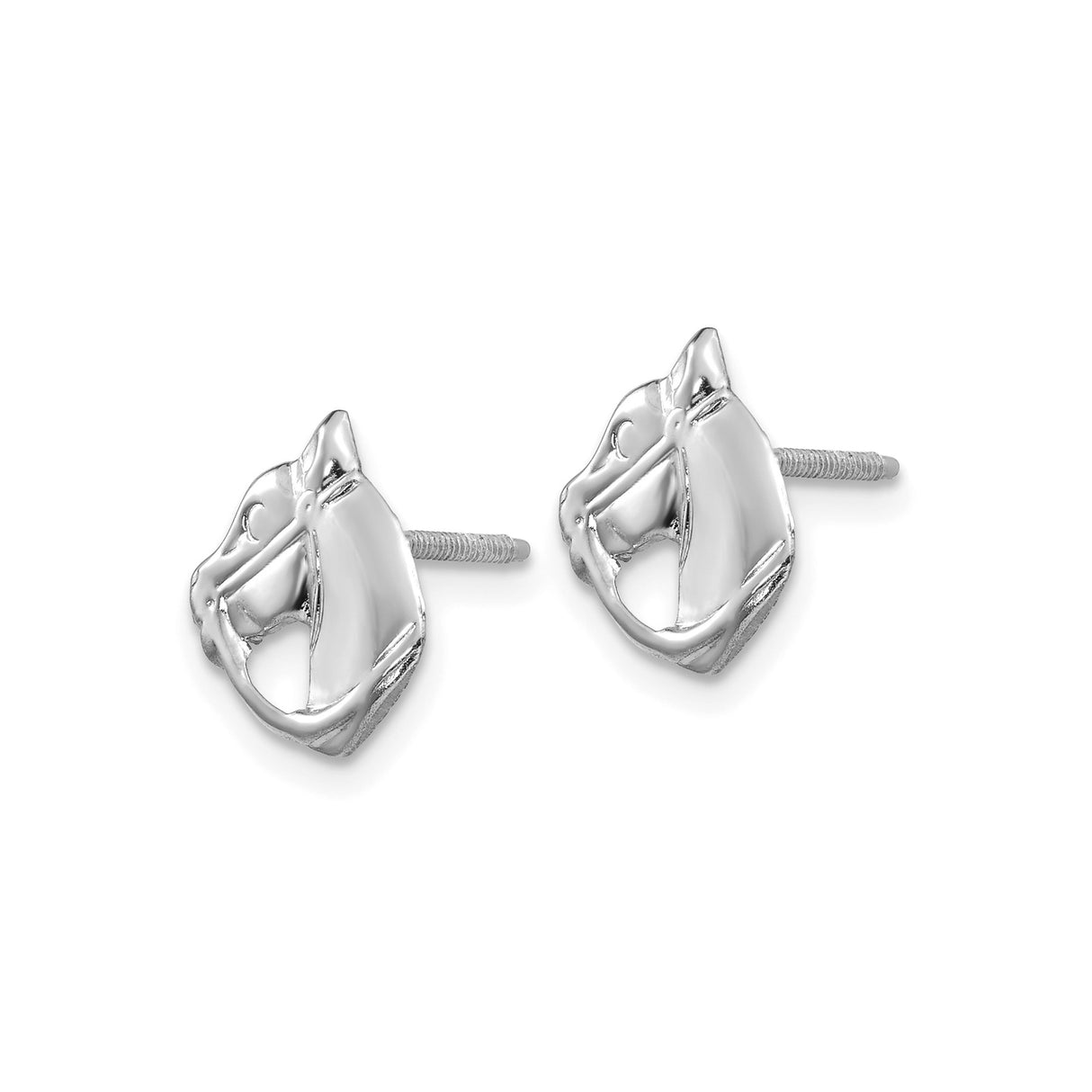 14k White Gold Horse Head Stud Earrings, Polished Equestrian Design for Women