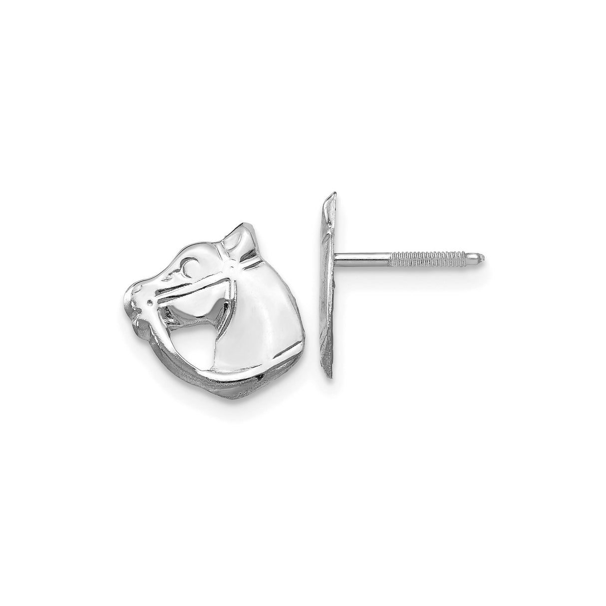 14k White Gold Horse Head Stud Earrings, Polished Equestrian Design for Women