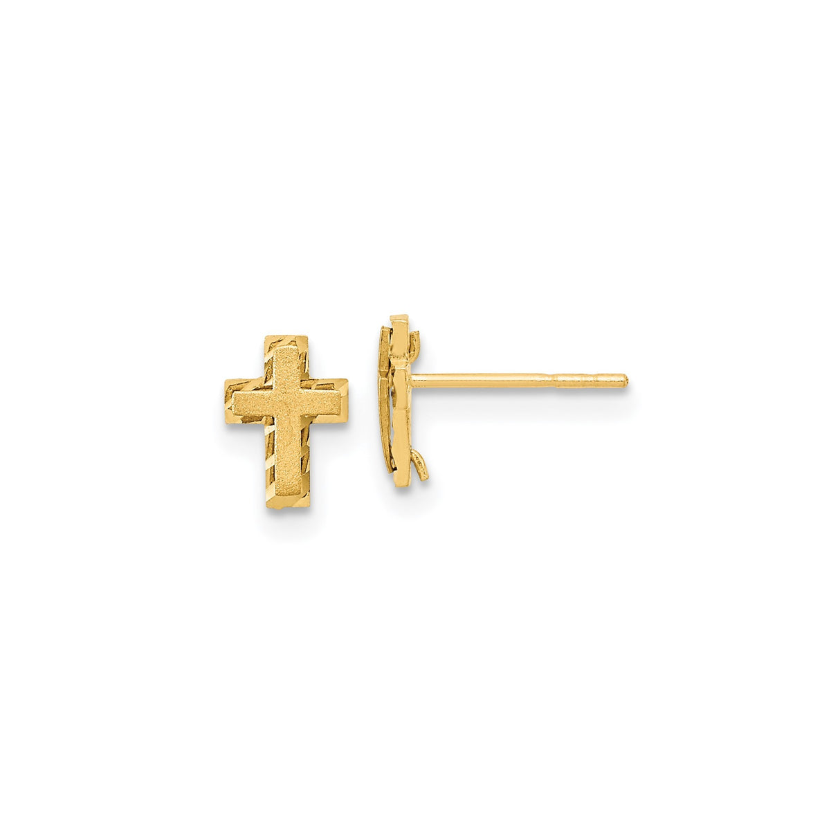 14k Yellow Gold Cross Pendant with Beveled Edges and Satin Finish for Men and Women
