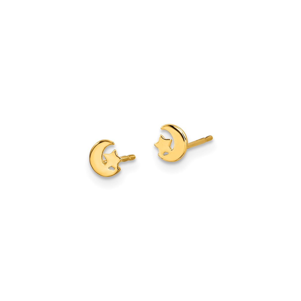14k Yellow Gold Crescent Moon and Star Stud Earrings, Celestial Jewelry for Women or Teens