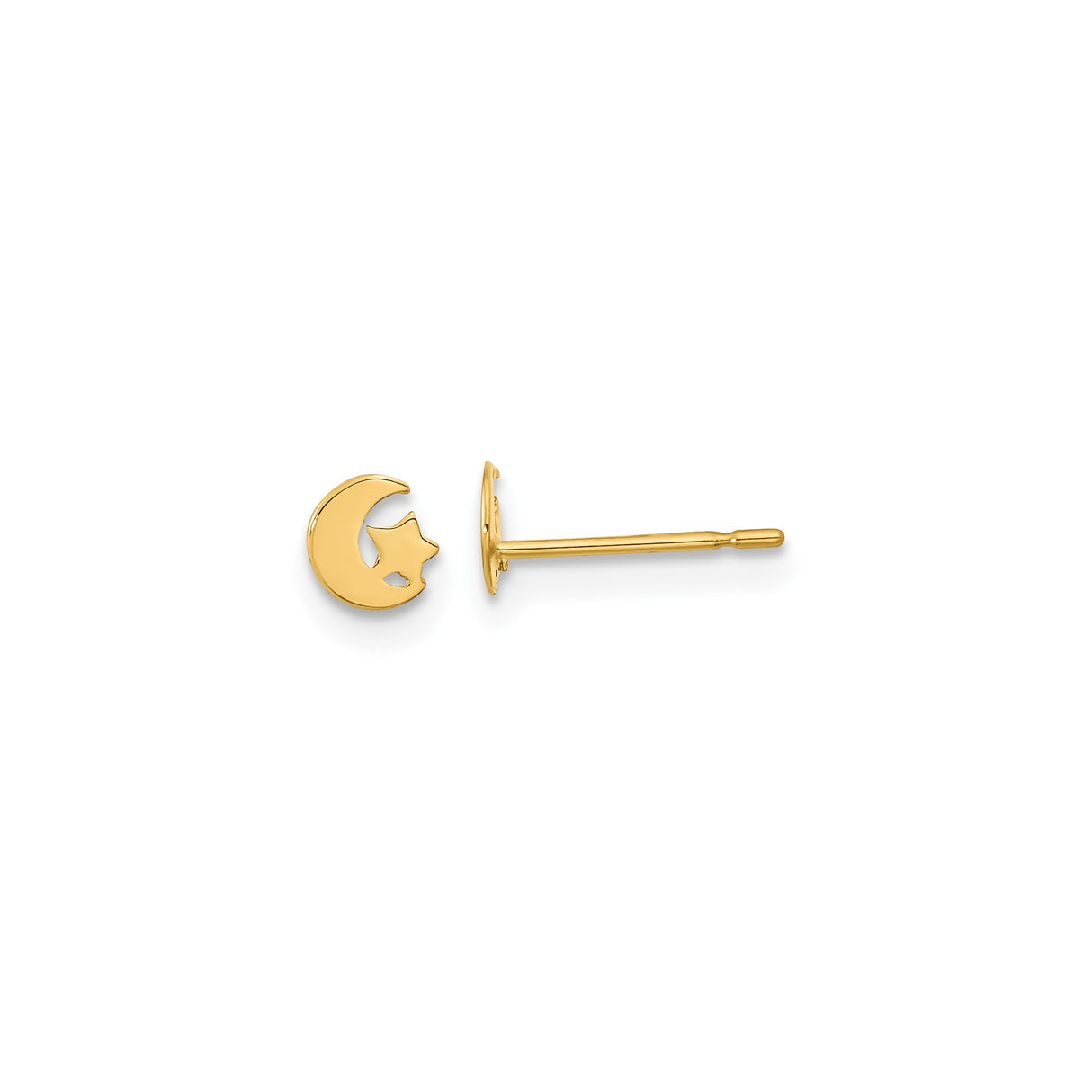 14k Yellow Gold Crescent Moon and Star Stud Earrings, Celestial Jewelry for Women or Teens