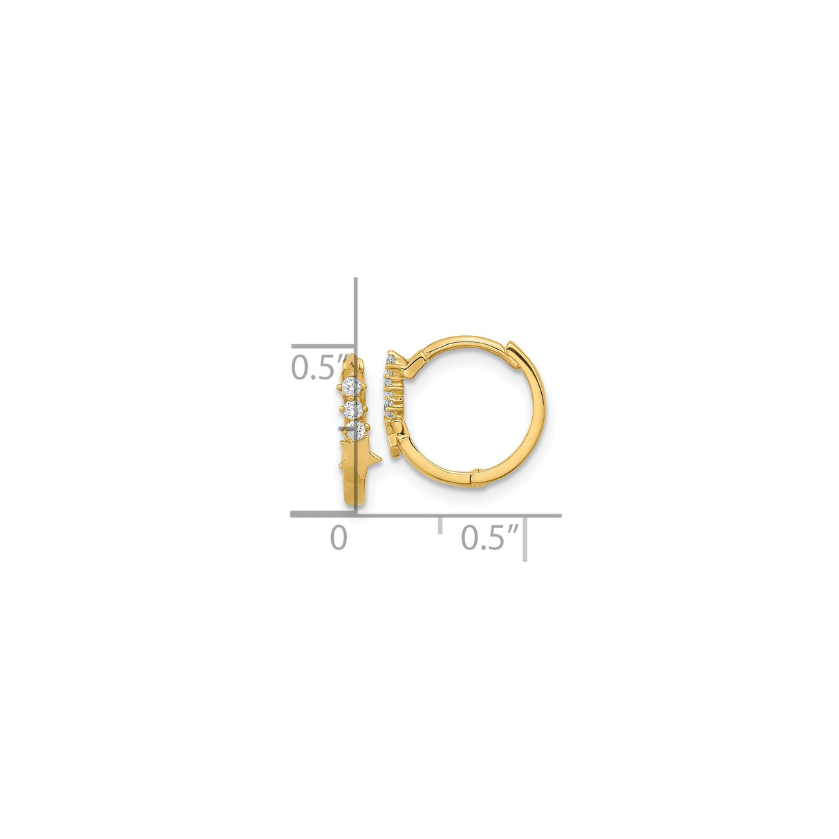 14k Yellow Gold Hoop Earrings with Cubic Zirconia and Star Charm, Celestial Style for Women