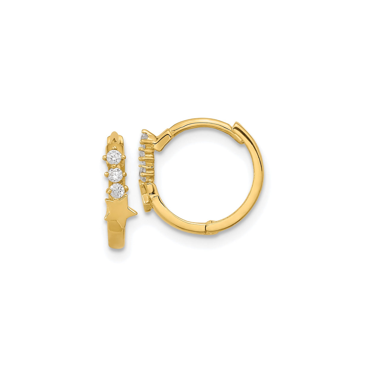 14k Yellow Gold Hoop Earrings with Cubic Zirconia and Star Charm, Celestial Style for Women