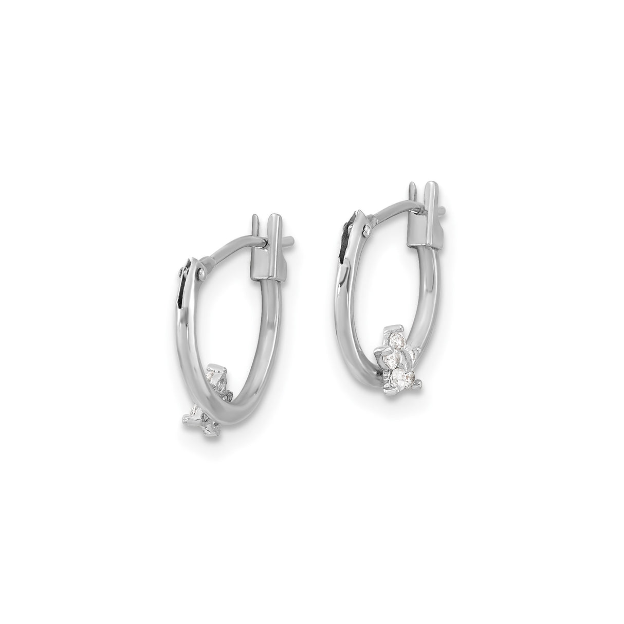 14k White Gold Hoop Earrings with Cubic Zirconia, Star of David Religious Design