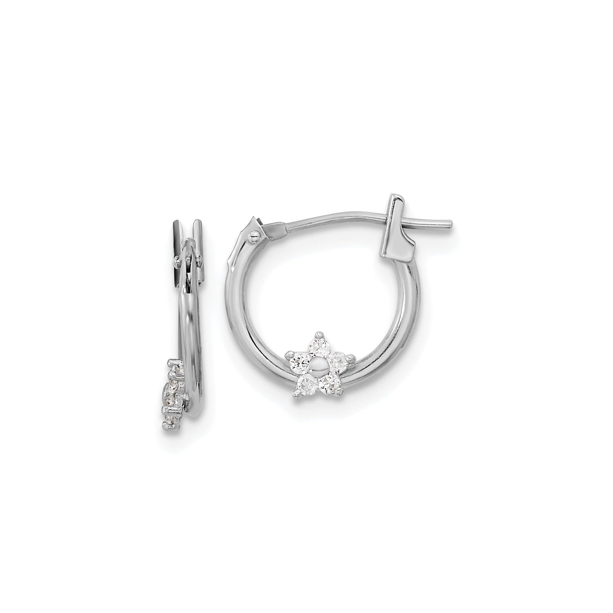 14k White Gold Hoop Earrings with Cubic Zirconia, Star of David Religious Design